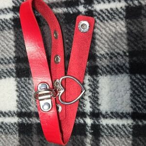 Heart Charm Red Leather Adjustable Dog Collar One Size Unisex Halloween Costume